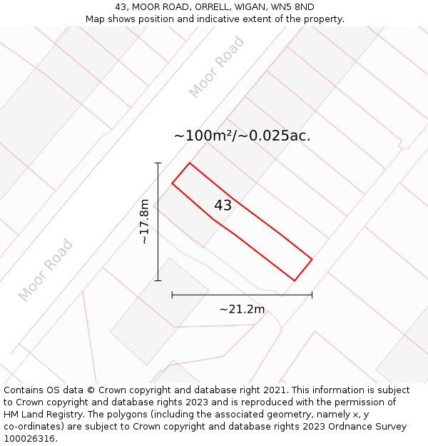 43, MOOR ROAD, ORRELL, WIGAN, WN5 8ND: Plot and title map