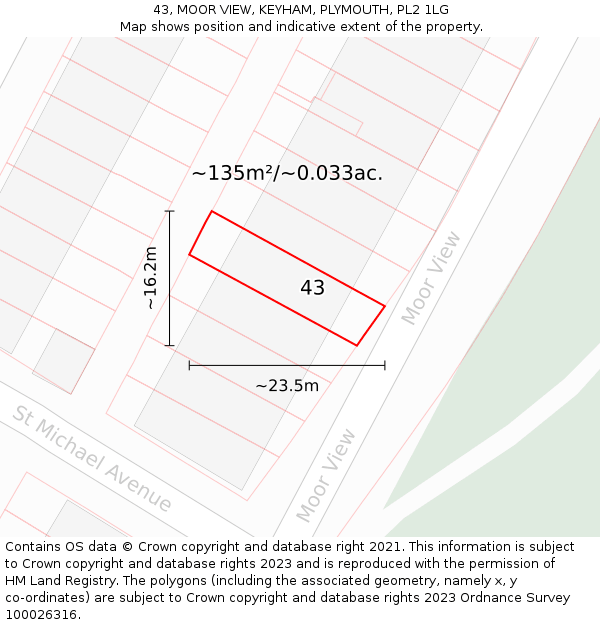 43, MOOR VIEW, KEYHAM, PLYMOUTH, PL2 1LG: Plot and title map