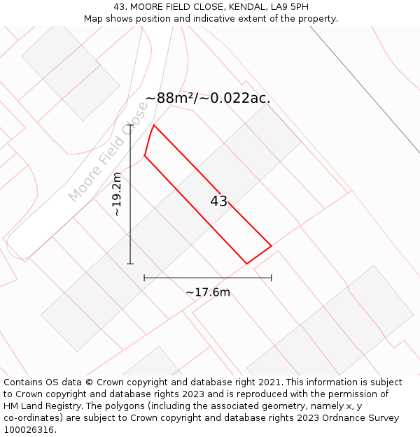 43, MOORE FIELD CLOSE, KENDAL, LA9 5PH: Plot and title map