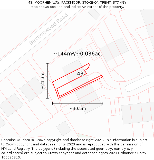 43, MOORHEN WAY, PACKMOOR, STOKE-ON-TRENT, ST7 4GY: Plot and title map