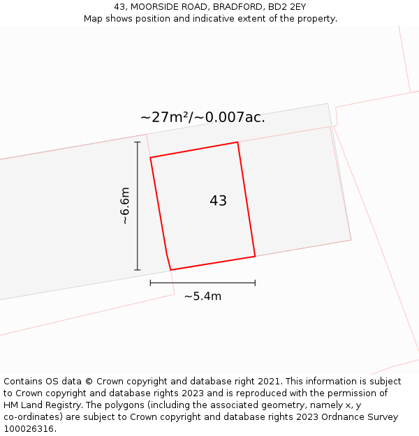 43, MOORSIDE ROAD, BRADFORD, BD2 2EY: Plot and title map