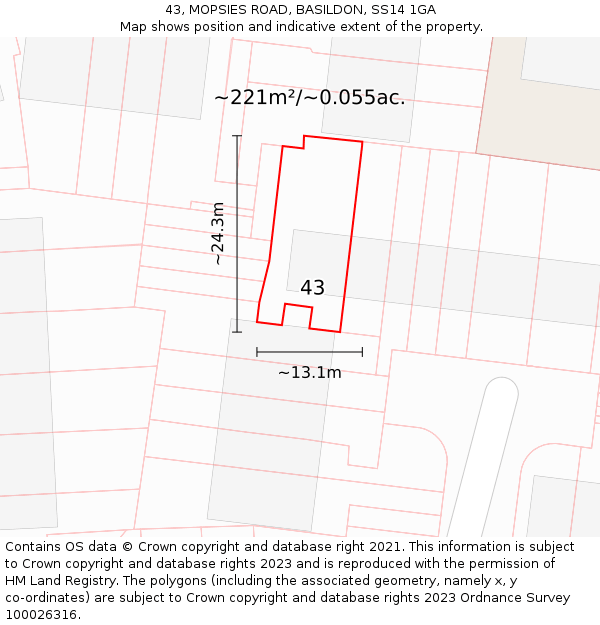 43, MOPSIES ROAD, BASILDON, SS14 1GA: Plot and title map