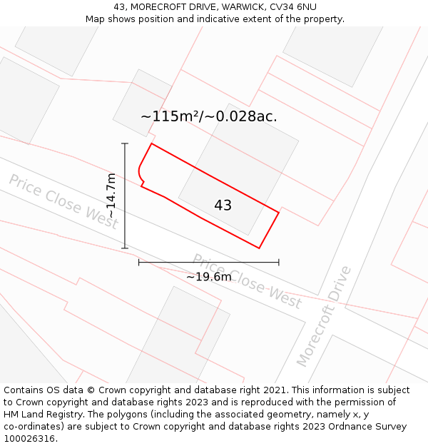 43, MORECROFT DRIVE, WARWICK, CV34 6NU: Plot and title map