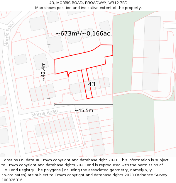43, MORRIS ROAD, BROADWAY, WR12 7RD: Plot and title map