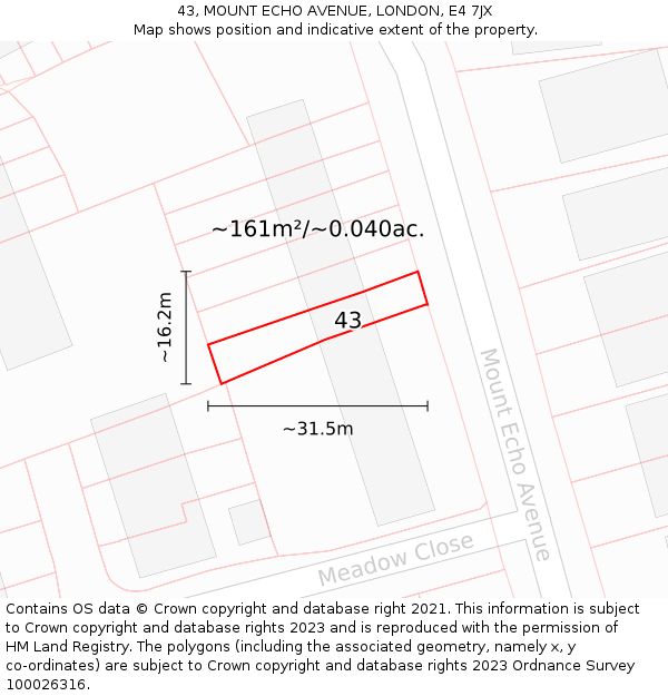 43, MOUNT ECHO AVENUE, LONDON, E4 7JX: Plot and title map