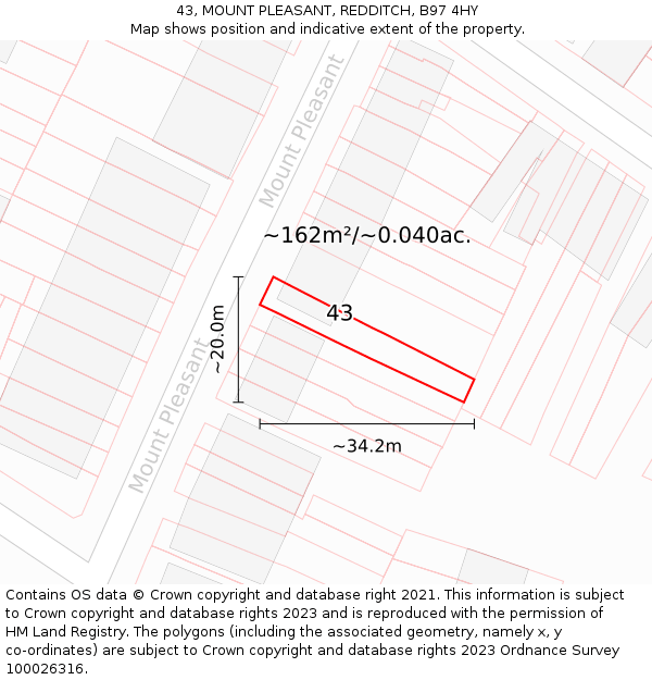 43, MOUNT PLEASANT, REDDITCH, B97 4HY: Plot and title map