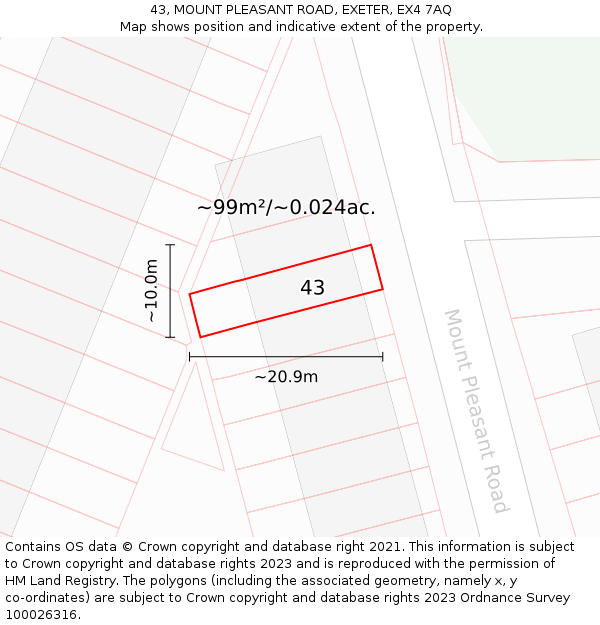 43, MOUNT PLEASANT ROAD, EXETER, EX4 7AQ: Plot and title map