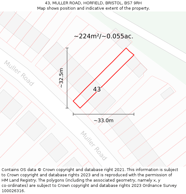 43, MULLER ROAD, HORFIELD, BRISTOL, BS7 9RH: Plot and title map