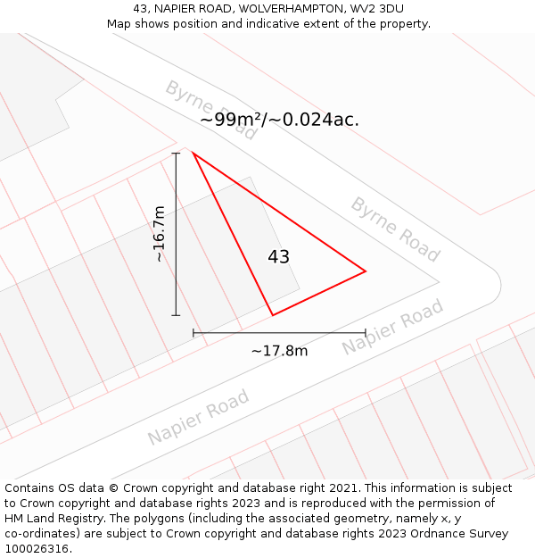 43, NAPIER ROAD, WOLVERHAMPTON, WV2 3DU: Plot and title map