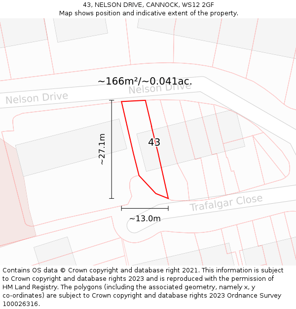 43, NELSON DRIVE, CANNOCK, WS12 2GF: Plot and title map