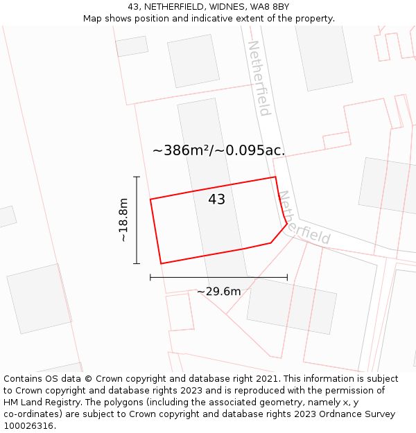 43, NETHERFIELD, WIDNES, WA8 8BY: Plot and title map