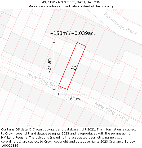 43, NEW KING STREET, BATH, BA1 2BN: Plot and title map