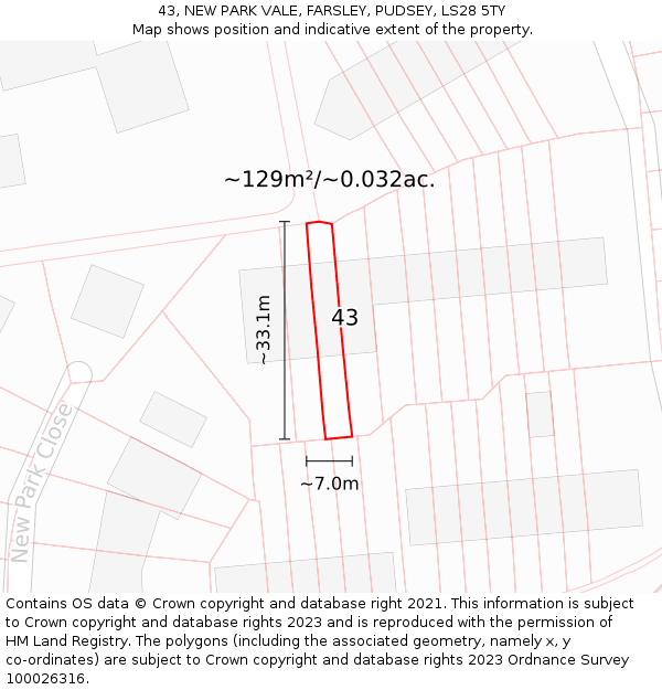 43, NEW PARK VALE, FARSLEY, PUDSEY, LS28 5TY: Plot and title map