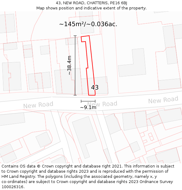 43, NEW ROAD, CHATTERIS, PE16 6BJ: Plot and title map