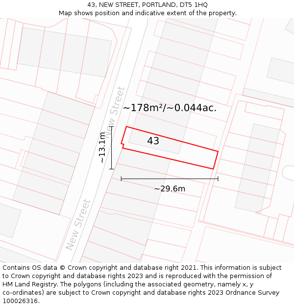 43, NEW STREET, PORTLAND, DT5 1HQ: Plot and title map