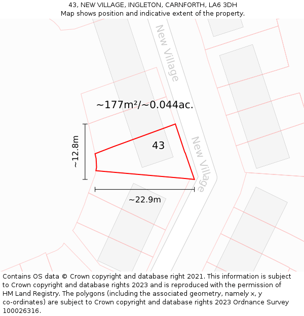 43, NEW VILLAGE, INGLETON, CARNFORTH, LA6 3DH: Plot and title map