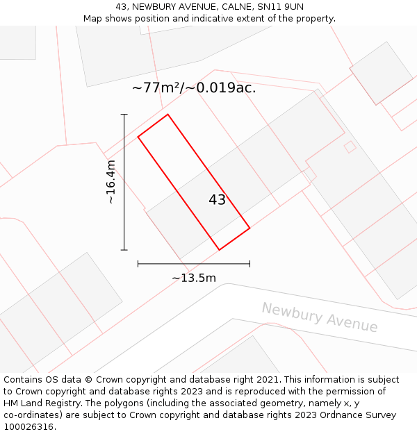 43, NEWBURY AVENUE, CALNE, SN11 9UN: Plot and title map