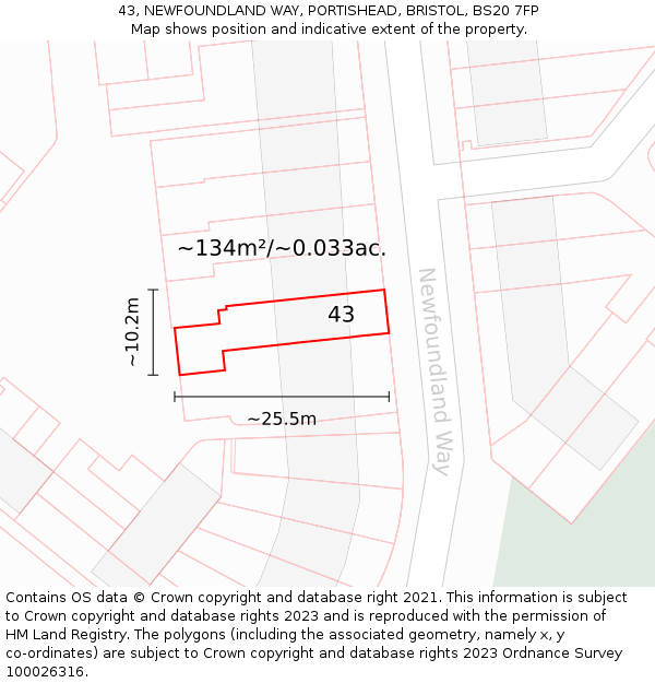 43, NEWFOUNDLAND WAY, PORTISHEAD, BRISTOL, BS20 7FP: Plot and title map