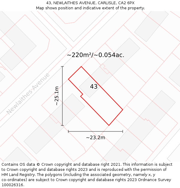 43, NEWLAITHES AVENUE, CARLISLE, CA2 6PX: Plot and title map
