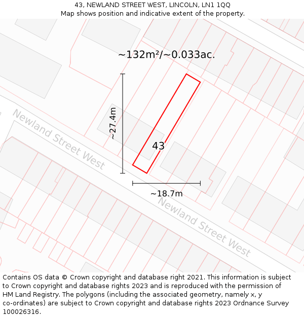 43, NEWLAND STREET WEST, LINCOLN, LN1 1QQ: Plot and title map