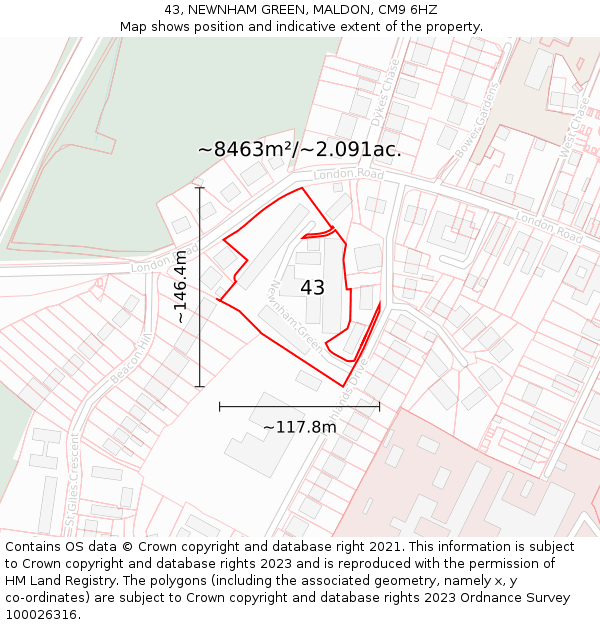 43, NEWNHAM GREEN, MALDON, CM9 6HZ: Plot and title map