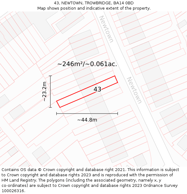 43, NEWTOWN, TROWBRIDGE, BA14 0BD: Plot and title map
