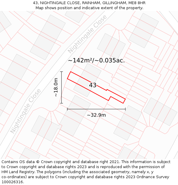 43, NIGHTINGALE CLOSE, RAINHAM, GILLINGHAM, ME8 8HR: Plot and title map