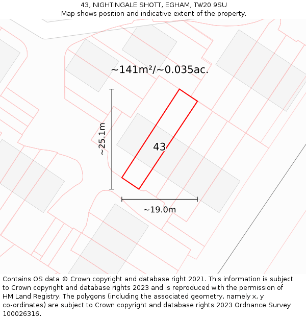 43, NIGHTINGALE SHOTT, EGHAM, TW20 9SU: Plot and title map