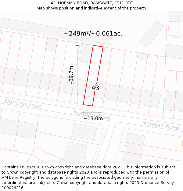 43, NORMAN ROAD, RAMSGATE, CT11 0DT: Plot and title map
