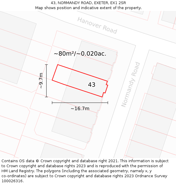 43, NORMANDY ROAD, EXETER, EX1 2SR: Plot and title map