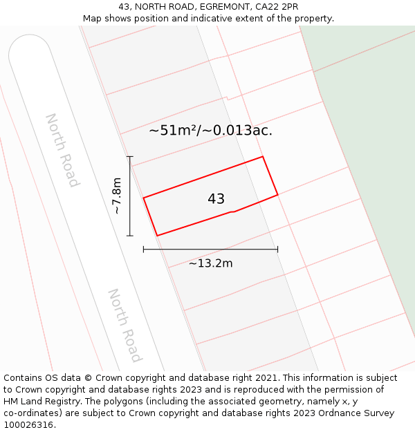 43, NORTH ROAD, EGREMONT, CA22 2PR: Plot and title map