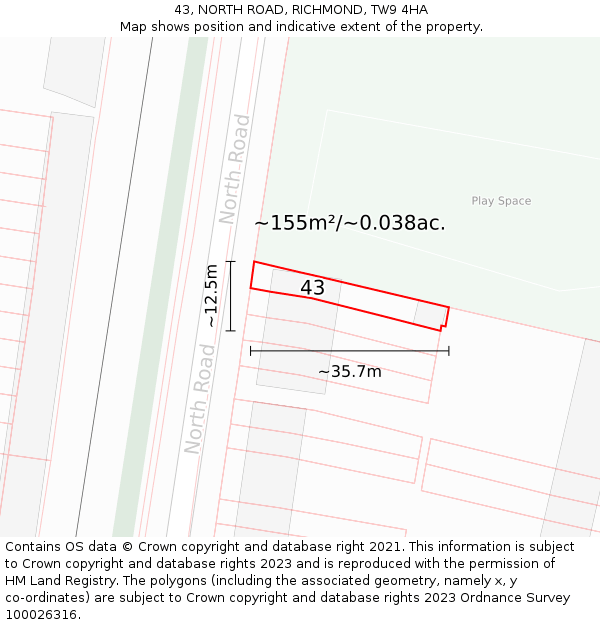 43, NORTH ROAD, RICHMOND, TW9 4HA: Plot and title map