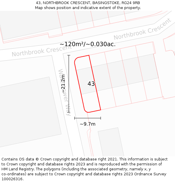 43, NORTHBROOK CRESCENT, BASINGSTOKE, RG24 9RB: Plot and title map