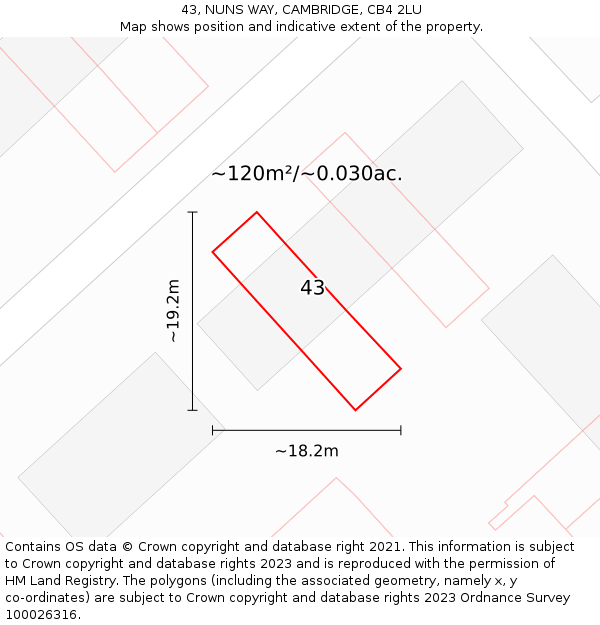 43, NUNS WAY, CAMBRIDGE, CB4 2LU: Plot and title map
