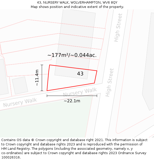 43, NURSERY WALK, WOLVERHAMPTON, WV6 8QY: Plot and title map