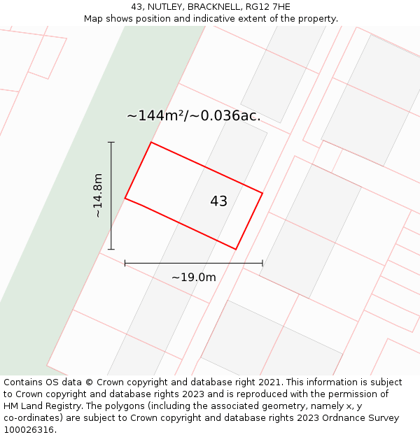 43, NUTLEY, BRACKNELL, RG12 7HE: Plot and title map