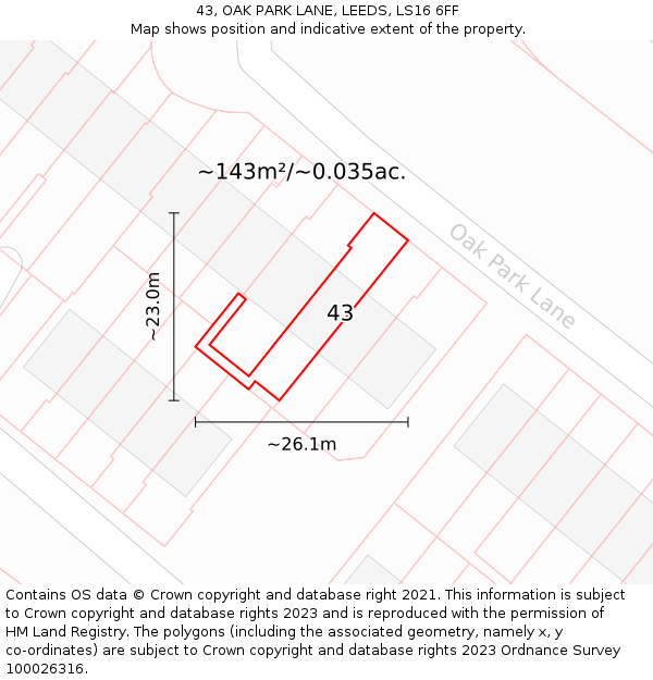 43, OAK PARK LANE, LEEDS, LS16 6FF: Plot and title map