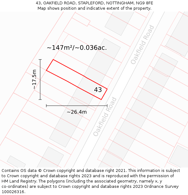 43, OAKFIELD ROAD, STAPLEFORD, NOTTINGHAM, NG9 8FE: Plot and title map