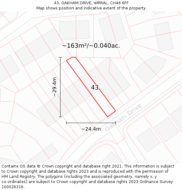 43, OAKHAM DRIVE, WIRRAL, CH46 6FF: Plot and title map
