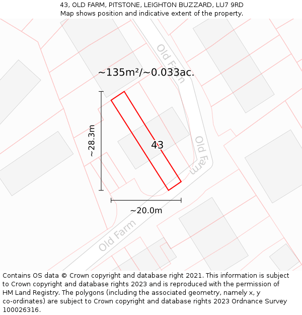 43, OLD FARM, PITSTONE, LEIGHTON BUZZARD, LU7 9RD: Plot and title map