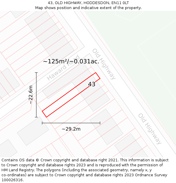 43, OLD HIGHWAY, HODDESDON, EN11 0LT: Plot and title map