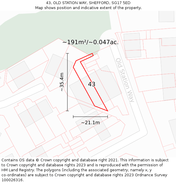 43, OLD STATION WAY, SHEFFORD, SG17 5ED: Plot and title map