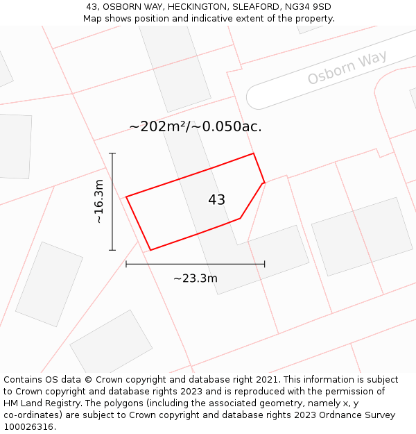 43, OSBORN WAY, HECKINGTON, SLEAFORD, NG34 9SD: Plot and title map