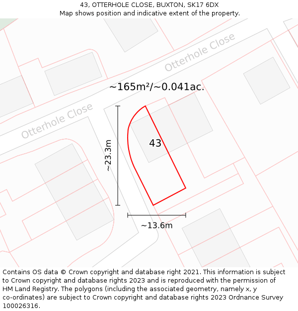43, OTTERHOLE CLOSE, BUXTON, SK17 6DX: Plot and title map