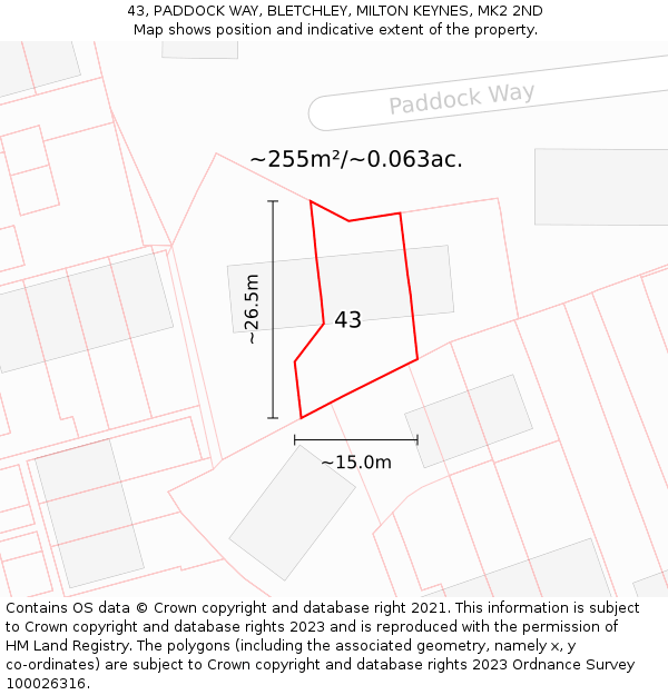 43, PADDOCK WAY, BLETCHLEY, MILTON KEYNES, MK2 2ND: Plot and title map