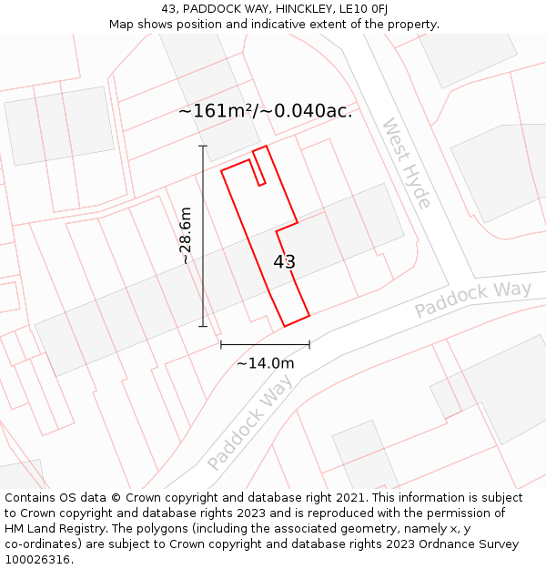 43, PADDOCK WAY, HINCKLEY, LE10 0FJ: Plot and title map