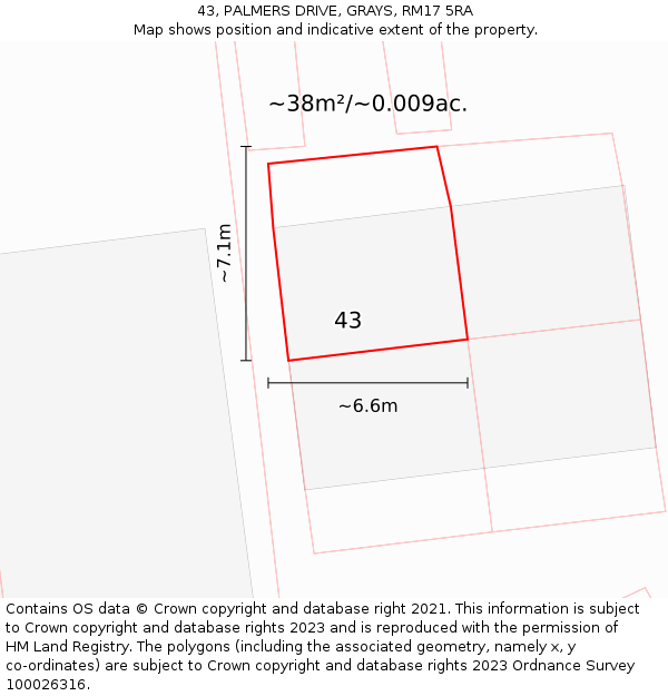 43, PALMERS DRIVE, GRAYS, RM17 5RA: Plot and title map