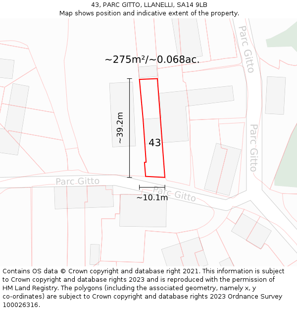 43, PARC GITTO, LLANELLI, SA14 9LB: Plot and title map
