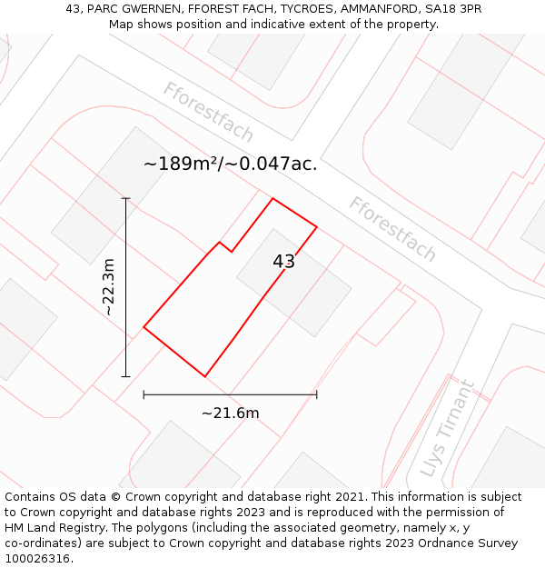 43, PARC GWERNEN, FFOREST FACH, TYCROES, AMMANFORD, SA18 3PR: Plot and title map