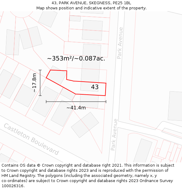 43, PARK AVENUE, SKEGNESS, PE25 1BL: Plot and title map